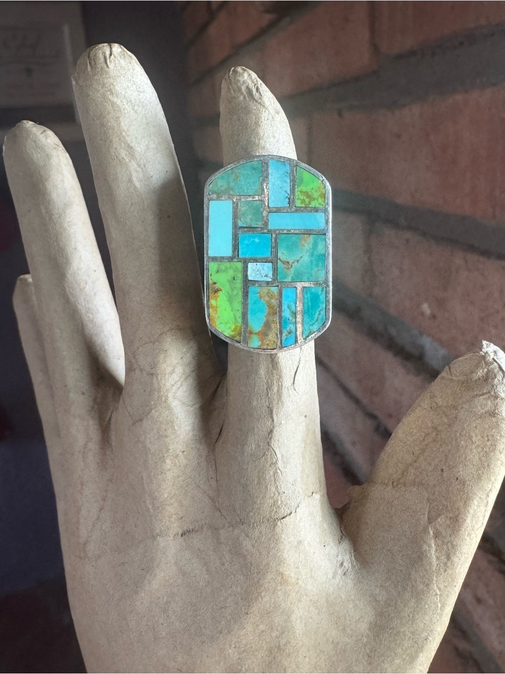 Vintage Turquoise Inlay Ring Sterling Sliver  Great Condition Signed!